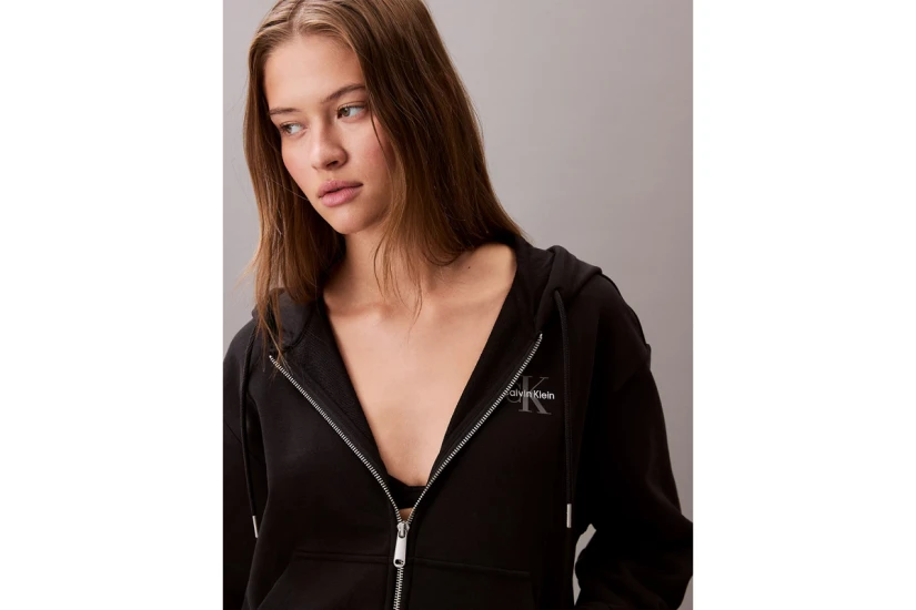 Calvin Klein French Terry Γυναικεία Ζακέτα με Κουκούλα Μαύρη