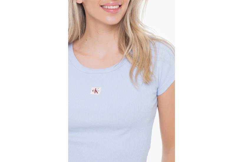 Calvin Klein Cotton Stretch Rib Baby Γυναικείο Κοντομάνικο T-Shirt Σιέλ