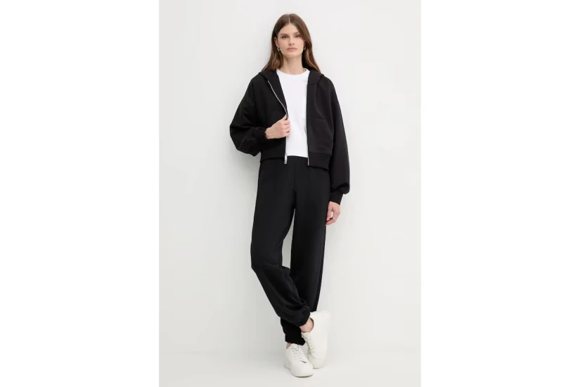 Calvin Klein Cotton Terry Γυναικεία Βαμβακερή Ζακέτα με Κουκούλα Μαύρη
