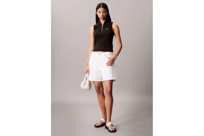 Calvin Klein Quarter Zip Γυναικεία Αμάνικη Μπλούζα Μαύρη
