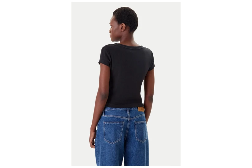 Calvin Klein Γυναικεία Κοντομάνικη Μπλούζα Rib Μαύρη