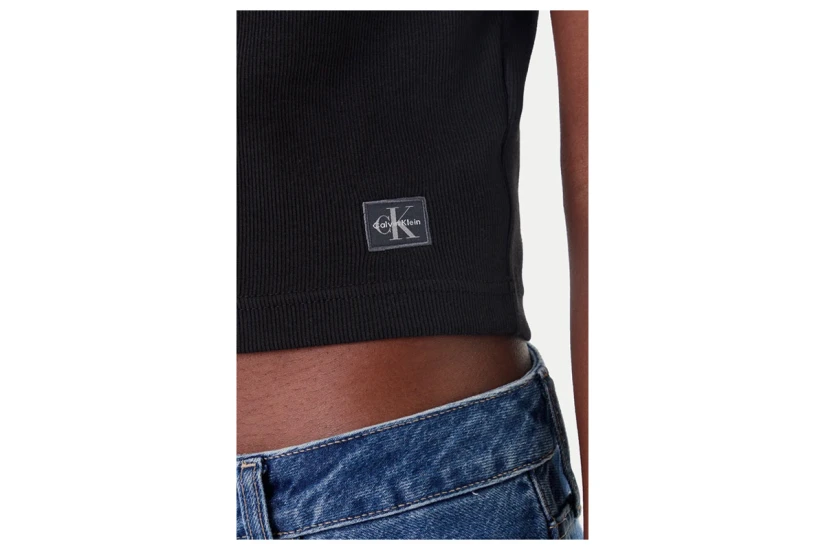 Calvin Klein Γυναικεία Κοντομάνικη Μπλούζα Rib Μαύρη