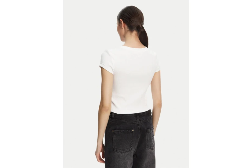 Calvin Klein Γυναικεία Κοντομάνικη Μπλούζα Rib Λευκή