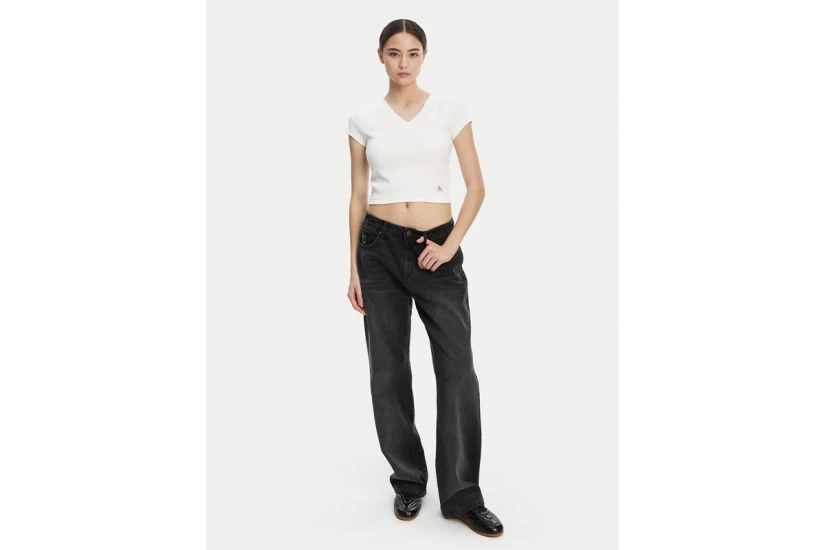 Calvin Klein Γυναικεία Κοντομάνικη Μπλούζα Rib Λευκή