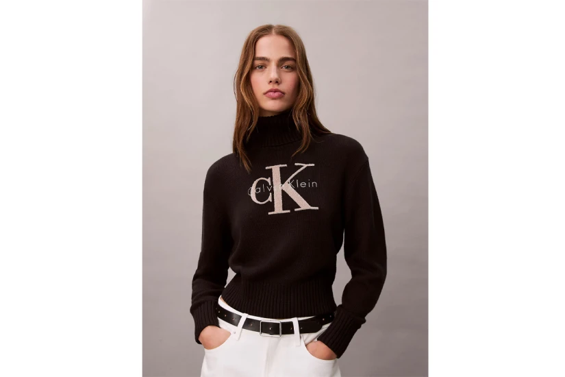 Calvin Klein Soft Chenille Roll Neck Γυναικείο Πουλόβερ Μαύρο, Μπεζ