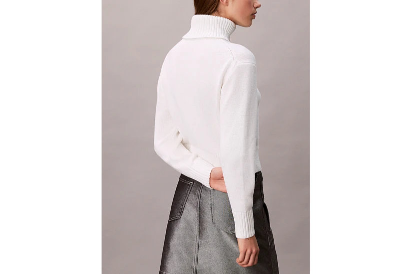 Calvin Klein Soft Chenille Roll Neck Γυναικείο Πουλόβερ Λευκό, Μαύρο