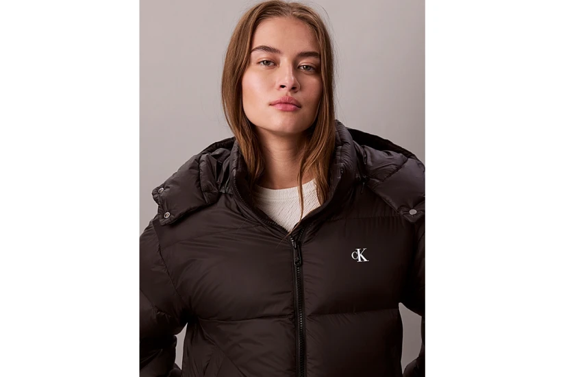 Calvin Klein Short Down Γυναικείο Μπουφάν Puffer με Κουκούλα Μαύρο