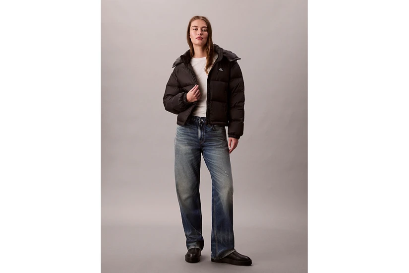 Calvin Klein Short Down Γυναικείο Μπουφάν Puffer με Κουκούλα Μαύρο