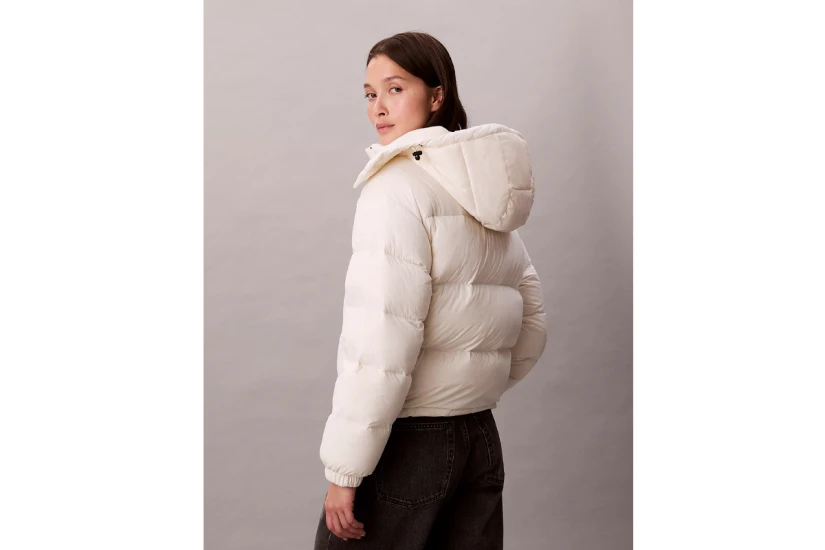 Calvin Klein Short Down Γυναικείο Μπουφάν Puffer με Κουκούλα Εκρού