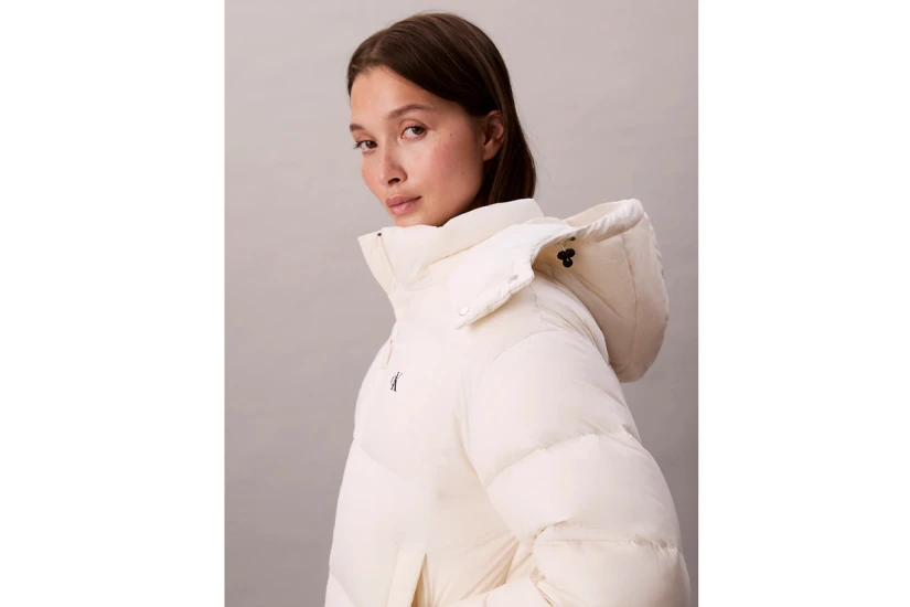 Calvin Klein Short Down Γυναικείο Μπουφάν Puffer με Κουκούλα Εκρού