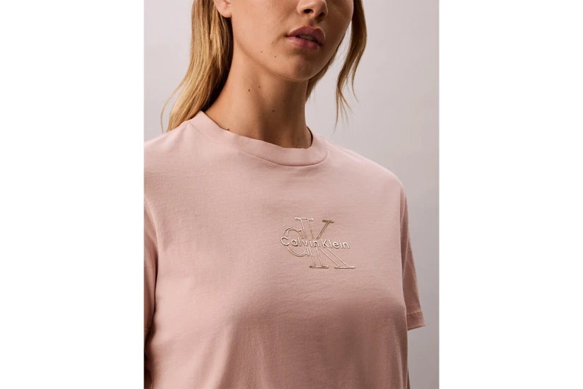 Calvin Klein Glossy Metallic Logo Γυναικείο Κοντομάνικο T-Shirt Σομόν