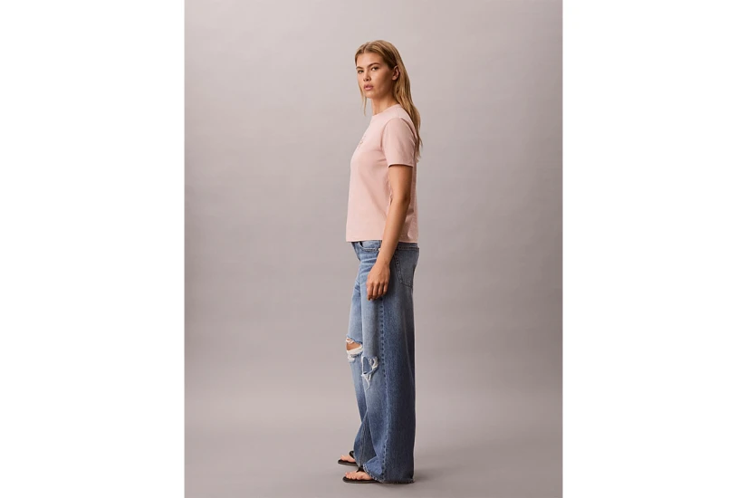 Calvin Klein Glossy Metallic Logo Γυναικείο Κοντομάνικο T-Shirt Σομόν
