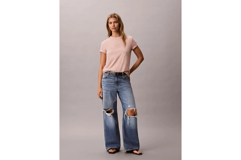 Calvin Klein Glossy Metallic Logo Γυναικείο Κοντομάνικο T-Shirt Σομόν