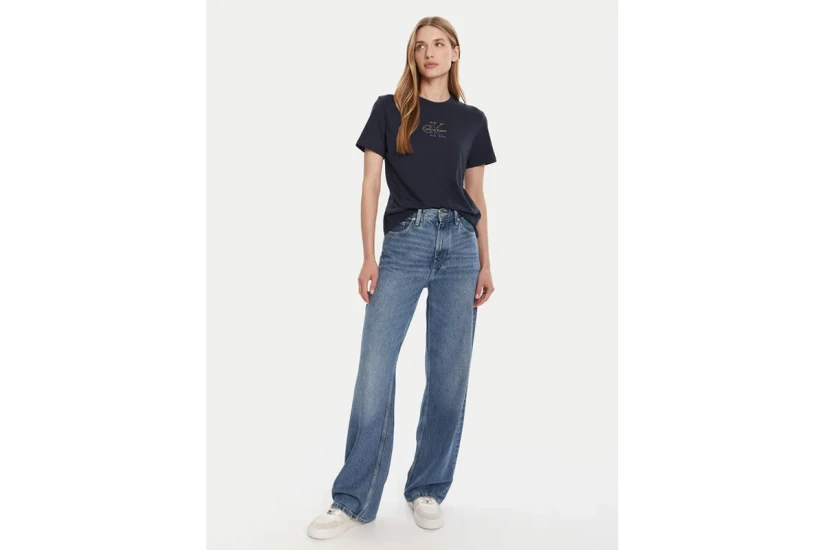 Calvin Klein Glossy Metallic Logo Γυναικείο Κοντομάνικο T-Shirt Μαύρο