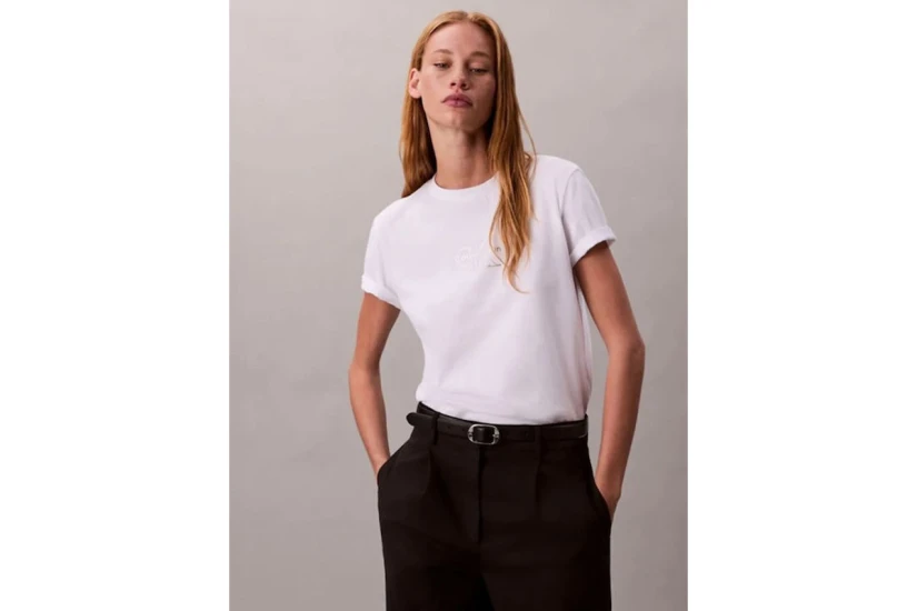 Calvin Klein Glossy Metallic Logo Γυναικείο Κοντομάνικο T-Shirt Λευκό