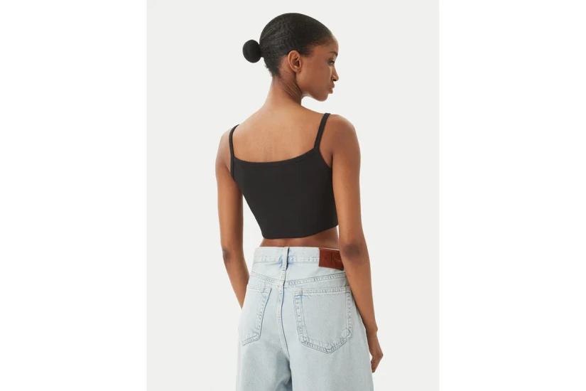 Calvin Klein Ribbed Cotton Cami Γυναικείο Αμάνικο Crop Top Μαύρο