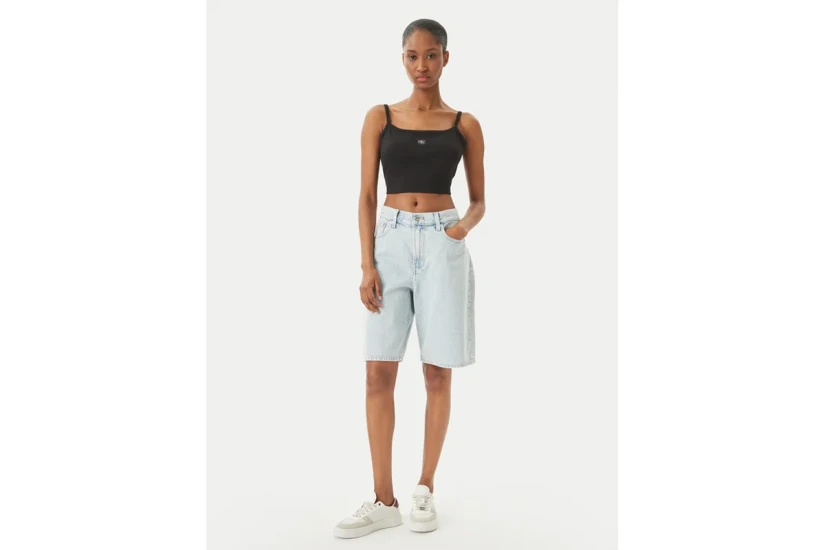 Calvin Klein Ribbed Cotton Cami Γυναικείο Αμάνικο Crop Top Μαύρο