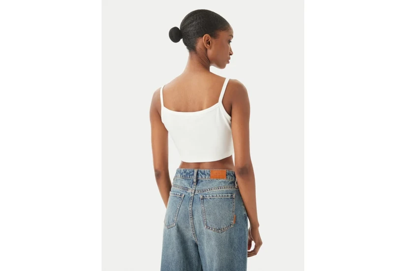 Calvin Klein Ribbed Cotton Cami Γυναικείο Αμάνικο Crop Top Λευκό