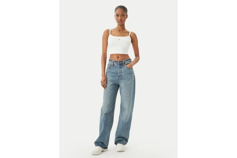 Calvin Klein Ribbed Cotton Cami Γυναικείο Αμάνικο Crop Top Λευκό