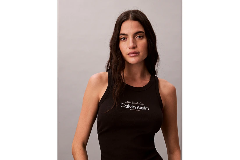 Calvin Klein Ribbed Cotton Γυναικεία Αμάνικη Μπλούζα Μαύρη