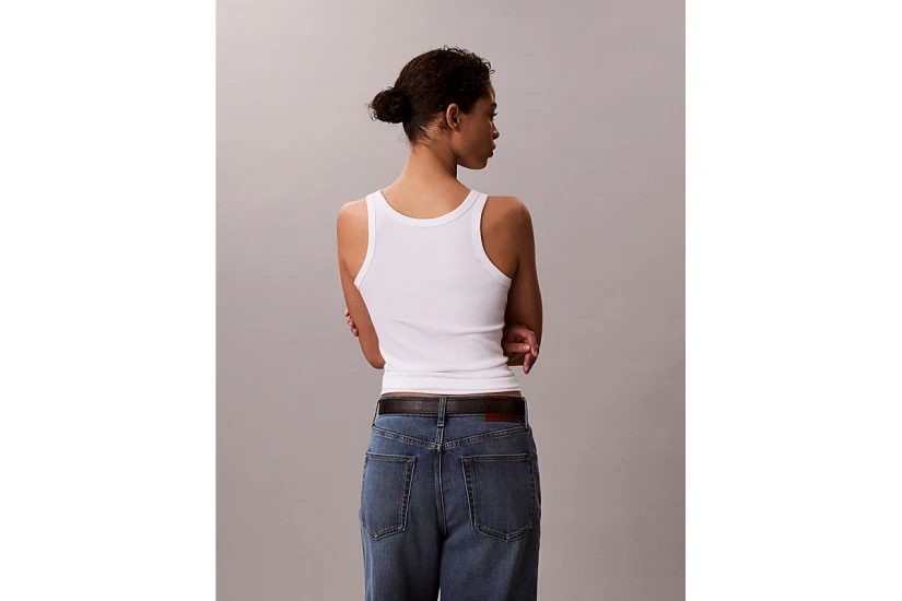 Calvin Klein Ribbed Cotton Γυναικεία Αμάνικη Μπλούζα Λευκή
