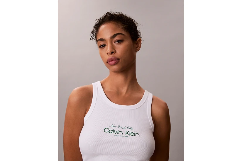 Calvin Klein Ribbed Cotton Γυναικεία Αμάνικη Μπλούζα Λευκή