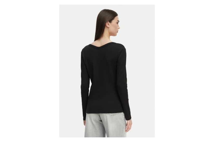 Calvin Klein Woven Label Baby Rib Γυναικεία Βαμβακερή Ζακέτα Μαύρη