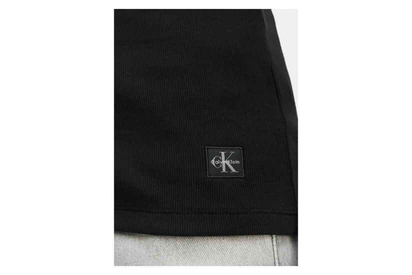 Calvin Klein Woven Label Baby Rib Γυναικεία Βαμβακερή Ζακέτα Μαύρη