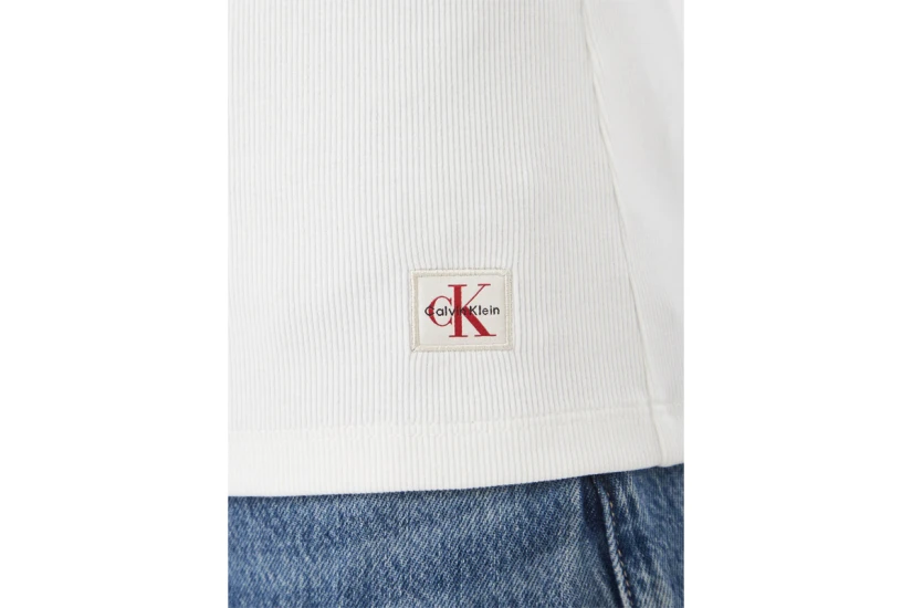 Calvin Klein Woven Label Baby Rib Γυναικεία Βαμβακερή Ζακέτα Λευκή