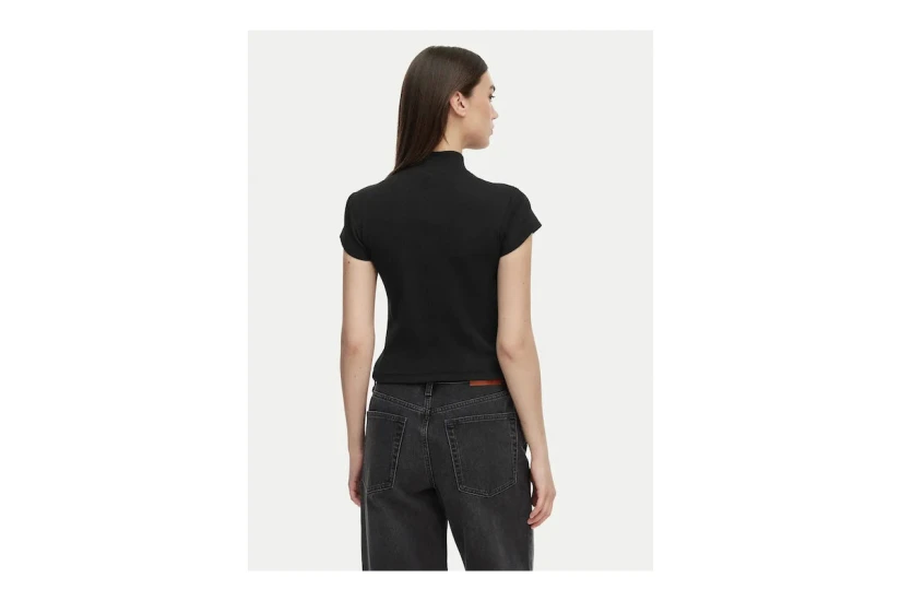 Calvin Klein Monologo Patch Rib Zip Γυναικείο Κοντομάνικο T-Shirt Μαύρο