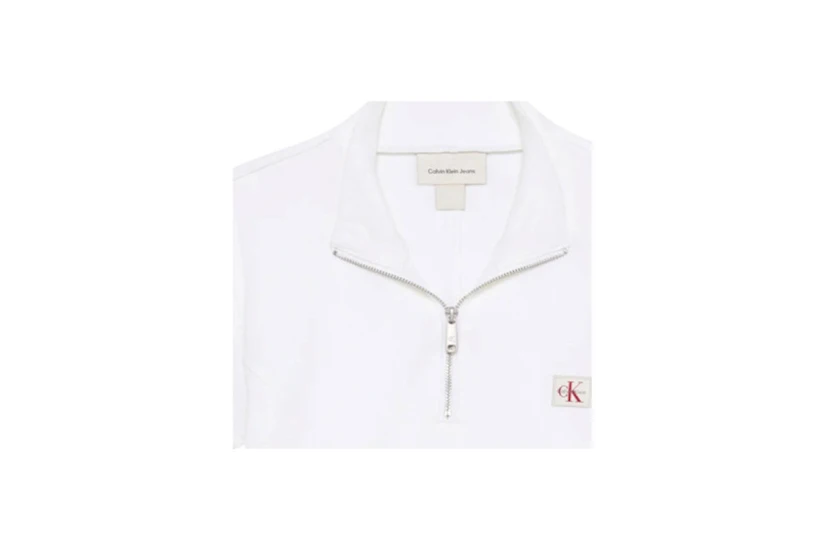 Calvin Klein Monologo Patch Rib Zip Γυναικείο Κοντομάνικο Top Λευκό