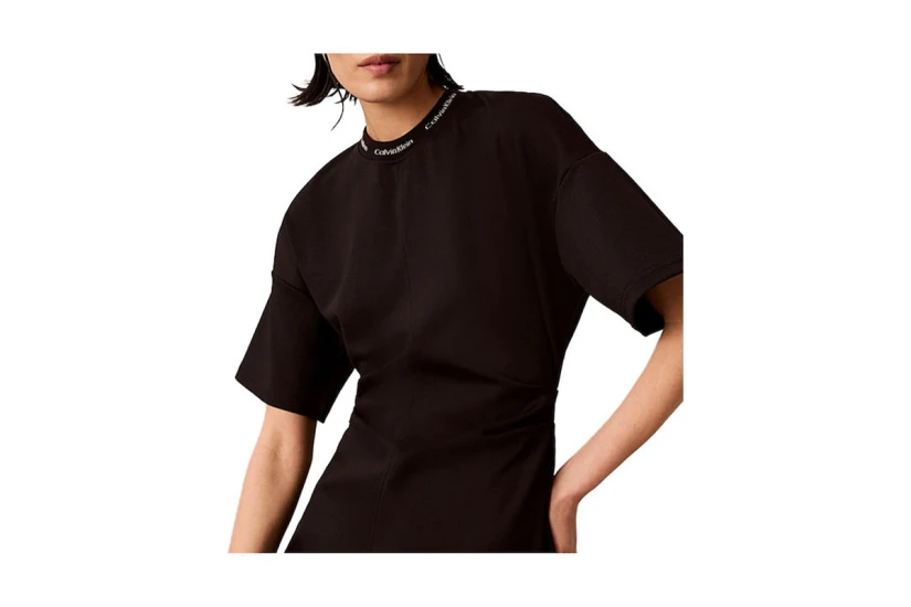 Calvin Klein Milano Jersey Draped Γυναικείο T-Shirt-Φόρεμα Mini Μαύρο