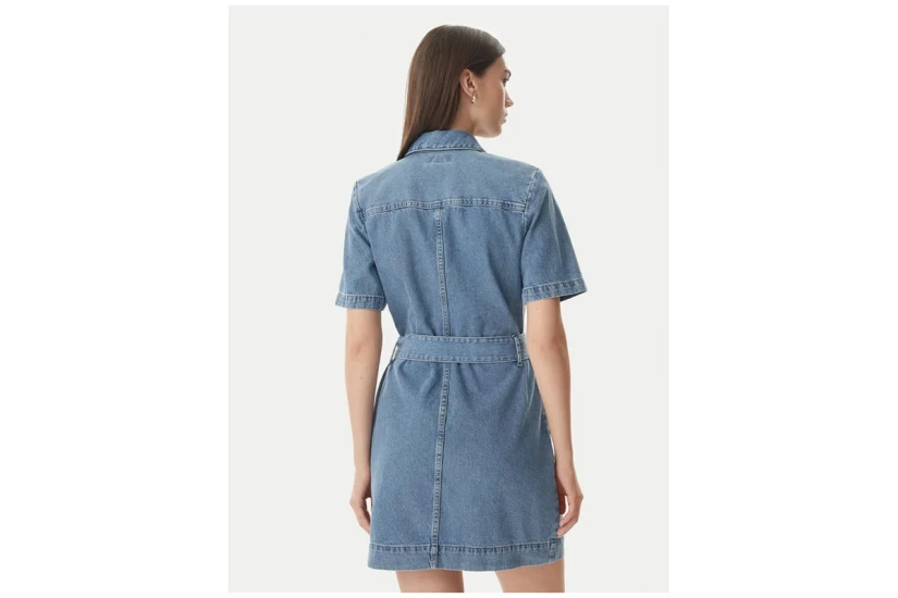 Calvin Klein Belted Denim Shirt Γυναικείο Φόρεμα Mini Μπλε