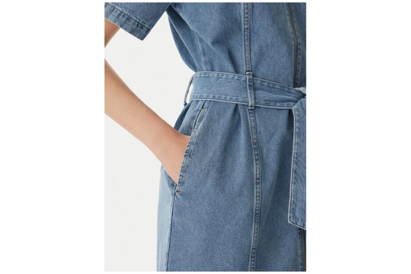 Calvin Klein Belted Denim Shirt Γυναικείο Φόρεμα Mini Μπλε