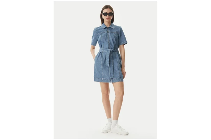 Calvin Klein Belted Denim Shirt Γυναικείο Φόρεμα Mini Μπλε