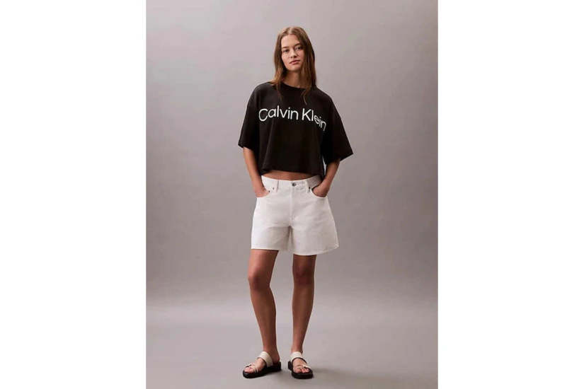 Calvin Klein Boxy Logo Graphic Γυναικείο Κοντομάνικο Crop T-Shirt Μαύρο