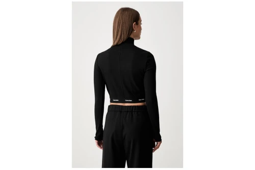 Calvin Klein Baby Rib Crop Logo Μπλούζα Με Ψηλό Λαιμό Γυναικεία (LV047H240G UB1)