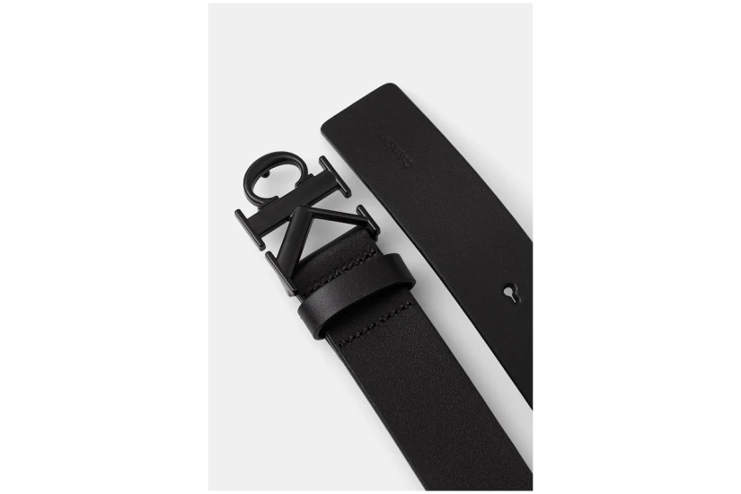 Calvin Klein Leather Monogram Logo Ανδρική Casual Ζώνη Μαύρη