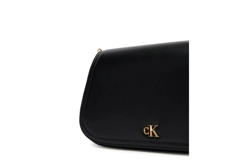 Calvin Klein Curved Wallet With Chain Strap Γυναικείο Πορτοφόλι Μαύρο, Χρυσό