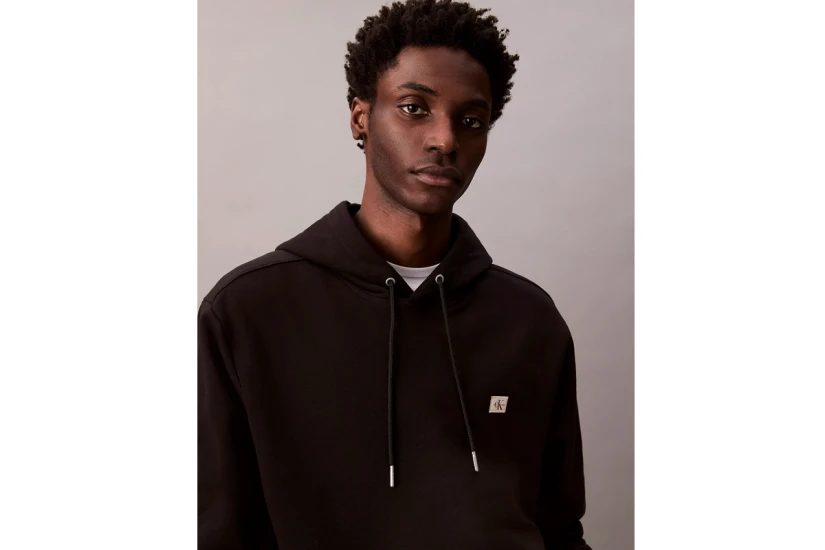 Calvin Klein Cotton Terry Badge Ανδρικό Φούτερ με Κουκούλα Μαύρο