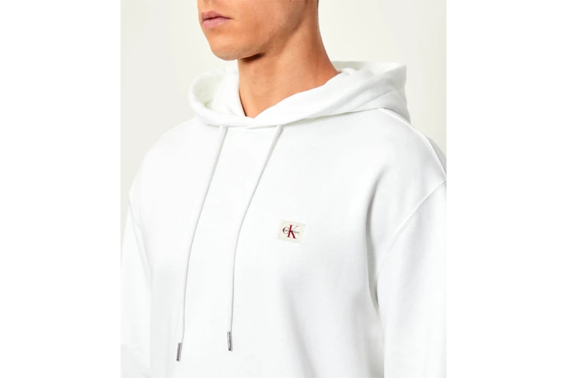 Calvin Klein Cotton Terry Badge Ανδρικό Φούτερ με Κουκούλα Λευκό