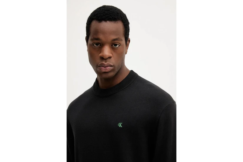 Calvin Klein Relaxed Cotton Monogram Ανδρικό Πουλόβερ Μαύρο