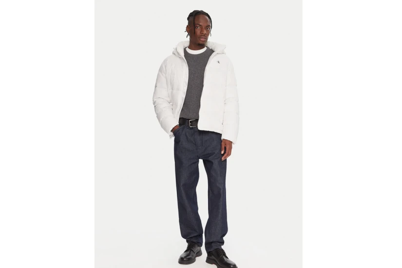 Calvin Klein Hooded Down Ανδρικό Μπουφάν Puffer με Κουκούλα Λευκό
