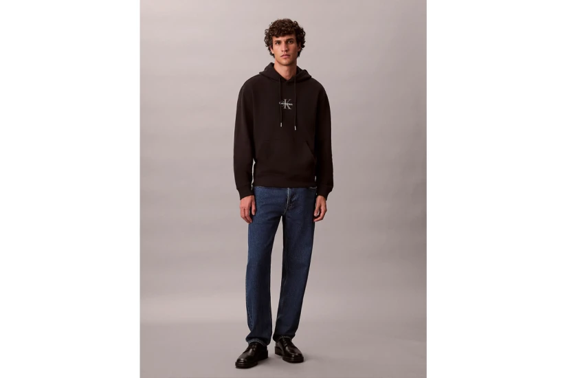 Calvin Klein Relaxed Monogram Ανδρικό Φούτερ με Κουκούλα Μαύρο