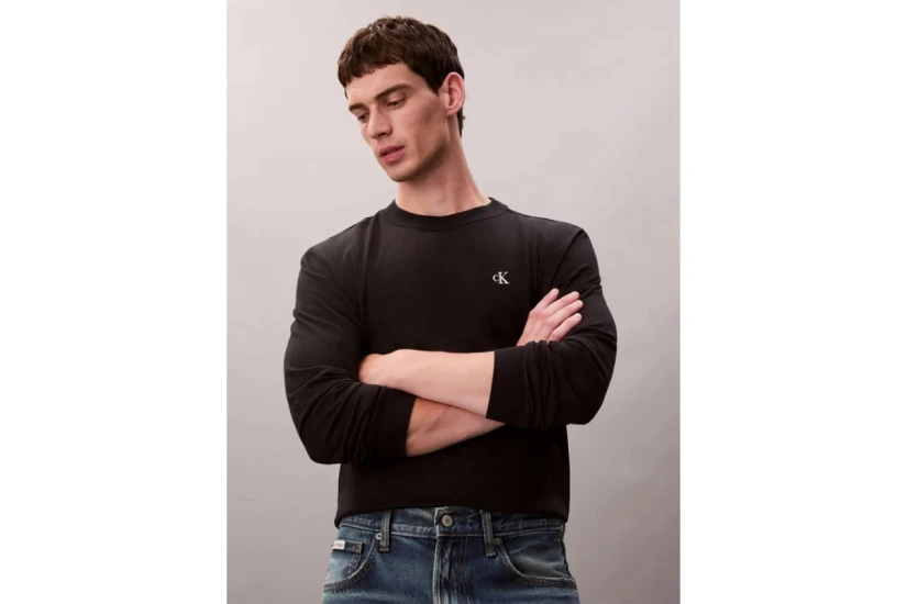 Calvin Klein Archive Logo Ανδρική Μακρυμάνικη Μπλούζα με Λαιμόκοψη Μαύρη