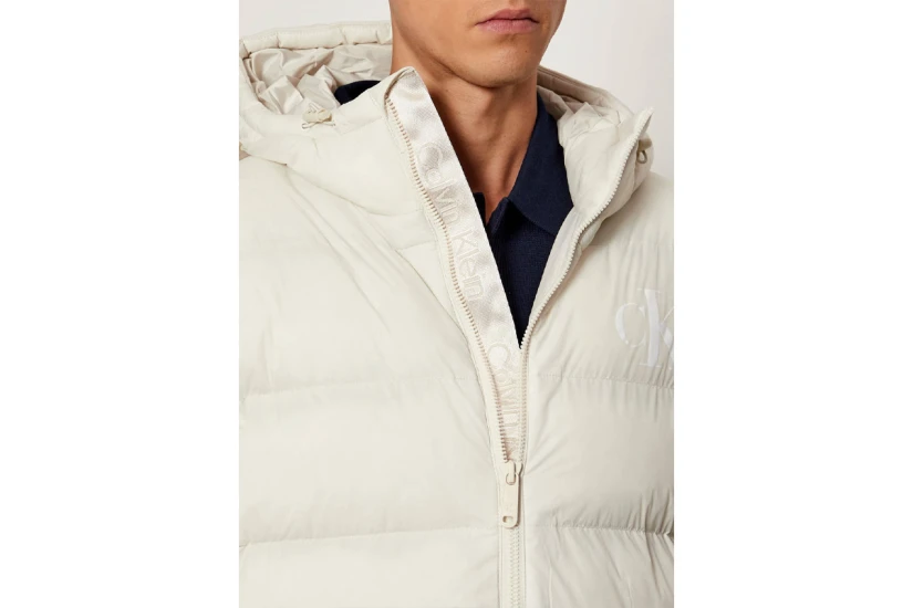 Calvin Klein Monogram Ανδρικό Μπουφάν Puffer με Κουκούλα Εκρού