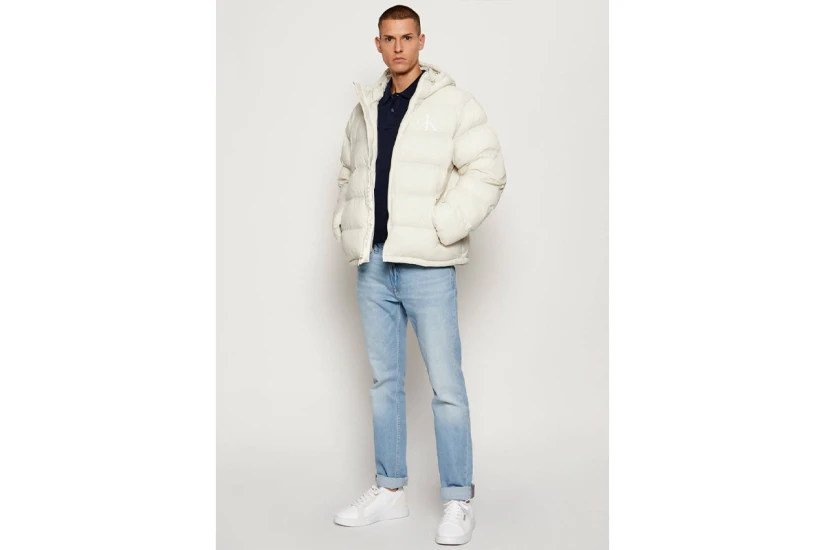 Calvin Klein Monogram Ανδρικό Μπουφάν Puffer με Κουκούλα Εκρού