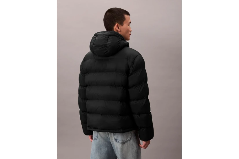 Calvin Klein Monogram Ανδρικό Μπουφάν Puffer με Κουκούλα Μαύρο