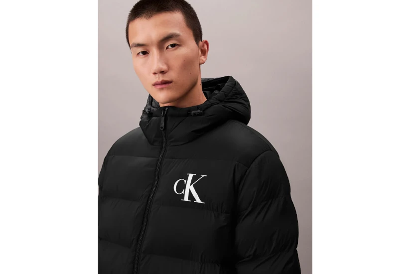 Calvin Klein Monogram Ανδρικό Μπουφάν Puffer με Κουκούλα Μαύρο
