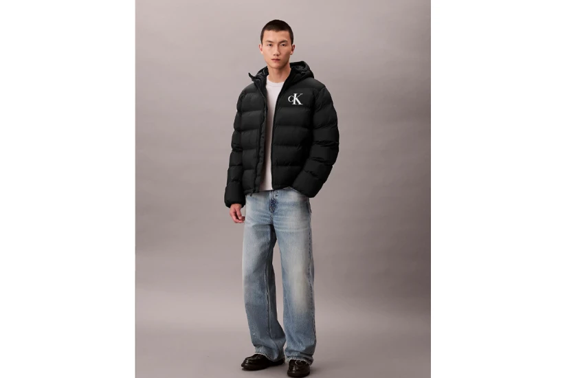 Calvin Klein Monogram Ανδρικό Μπουφάν Puffer με Κουκούλα Μαύρο